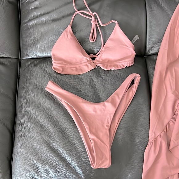 NBW Mauve Pink 3 piece Swimsuit with Ruffles - Picture 2 of 4